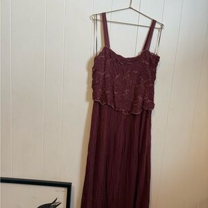 Burgundy Lace Overlay Maxi Dress